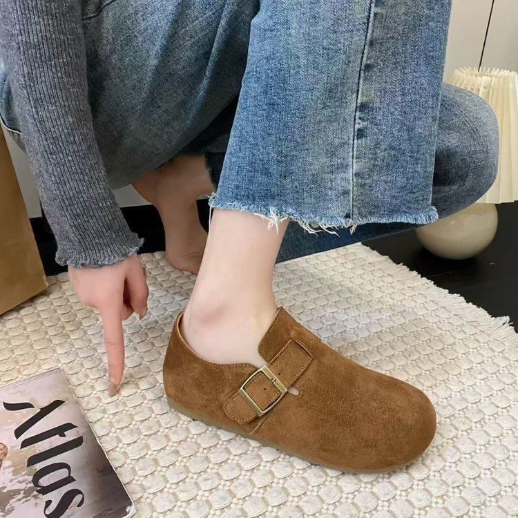 2026春秋季丑萌复古勃肯鞋女平底新款一脚蹬懒人女鞋磨砂软底单鞋,女鞋,深口单鞋,淘宝优惠券,粉丝福利购,淘宝优惠卷