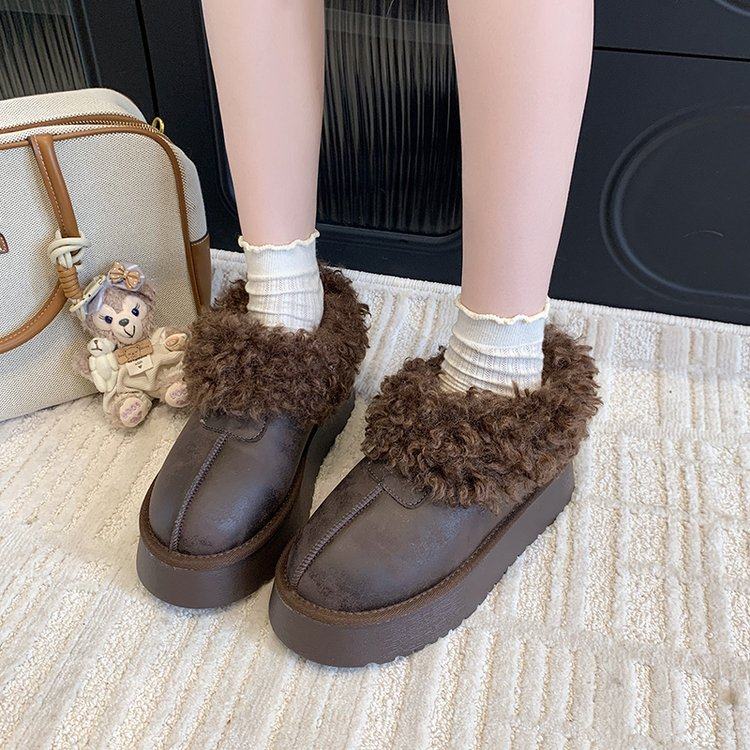厚底雪地靴女冬加厚保暖鞋舒适卷毛一脚蹬秋冬季百搭雪地靴毛毛鞋,女鞋,深口单鞋,淘宝优惠券,粉丝福利购,淘宝优惠卷