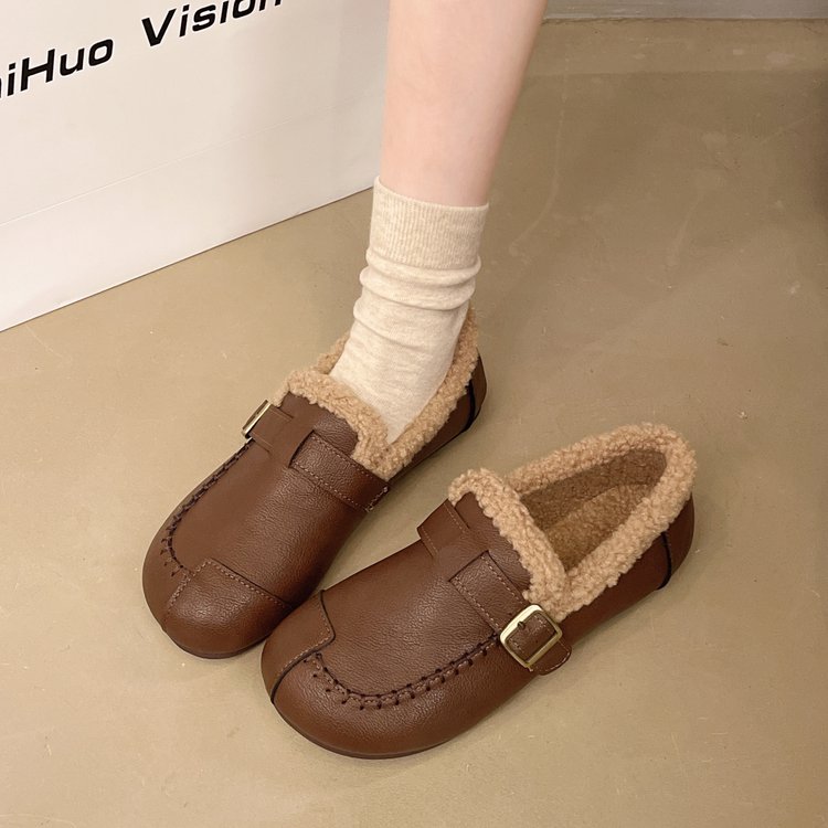 平底一脚蹬毛毛勃肯鞋子女冬季