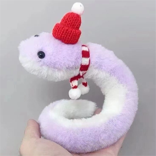 可爱小紫蛇玩偶毛绒玩具公仔男女孩仿真青蛇手偶摆件蛇年吉祥物