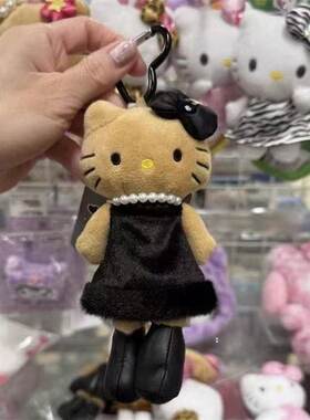 可爱香风挂件kitty长腿黑皮凯蒂毛绒包包挂饰豹纹钥匙扣公仔女生