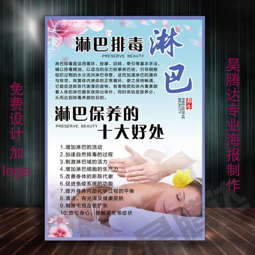 中医美容养生淋巴排毒调理护理保健高清挂画海报广告PP胶背胶图片