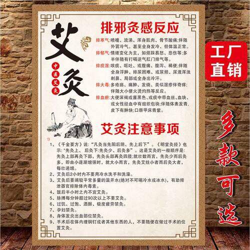 海报艾灸广告贴纸中医挂图美容院宣传推拿挂画KT板养生馆装饰画