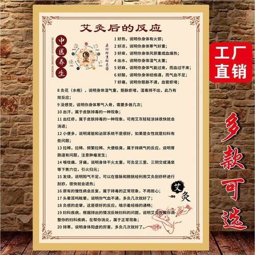 艾灸反应海报常见灸后反应挂图中医养生装饰画广告宣传画墙贴自粘