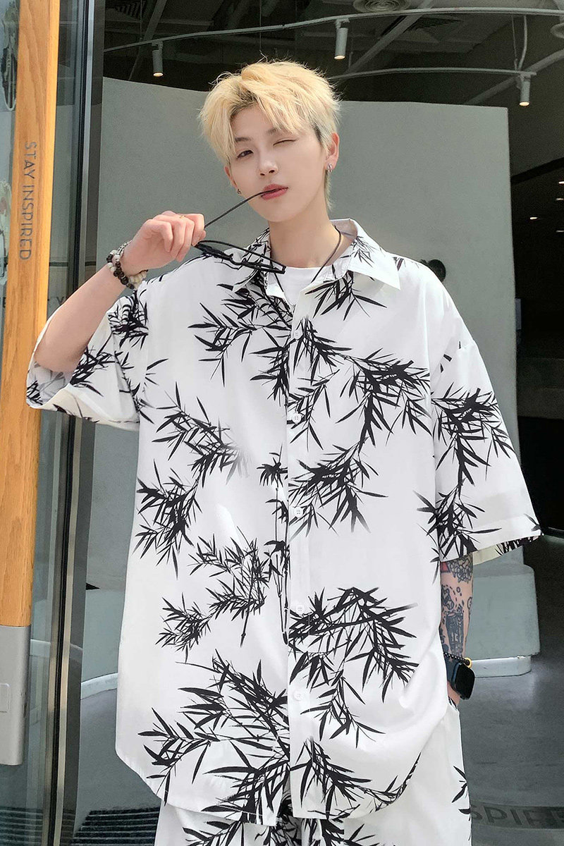 夏季新中式短袖短裤套装男冰丝休闲衬衫一套衣服-A1077TP55控78,男装衬衫,电商B241