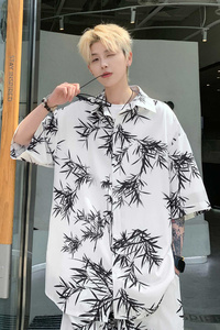 夏季新中式短袖短裤套装男冰丝休闲衬衫一套衣服-A1077TP55 控78图片