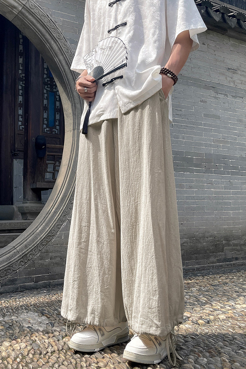 新中式风夏季高级垂感男宽松直筒阔腿休闲长裤子-A1067TP38控59,男装休闲裤,电商B241