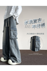 秋季新款水洗复古工装牛仔裤男美式阔腿休闲裤子-A1158TP55 控88图片