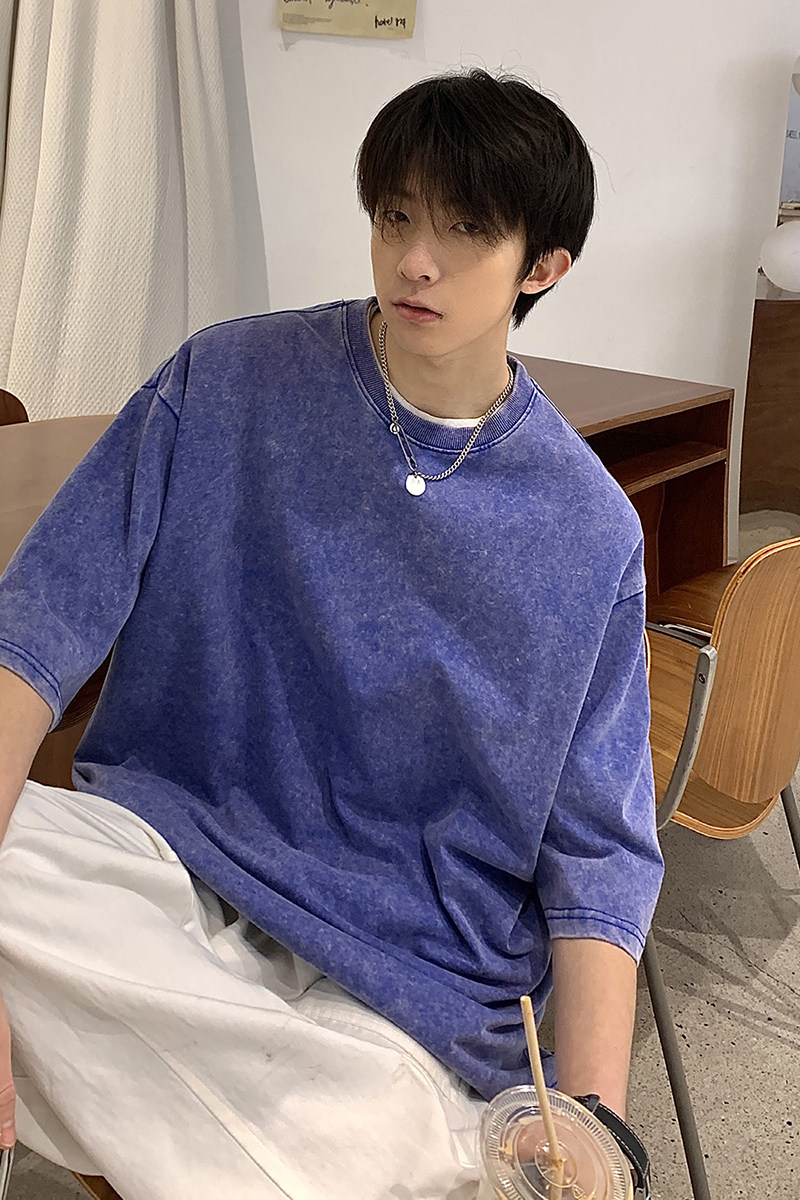 扎染水洗短袖T恤男夏季宽松青少年上衣彩色无性别体恤A845P30控48,男装T恤,电商B241