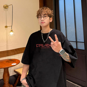 打底衫短袖宽松美式圆领白色t恤青少年五分袖上衣-A1088TP25 控39图片
