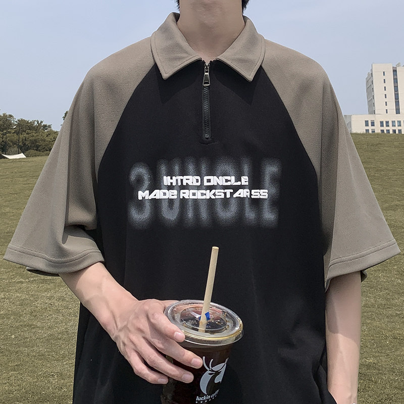 2023夏季男士短袖拼接polo衫t恤翻领宽松半袖上衣-A932TP45控68,男装Polo衫,电商B241