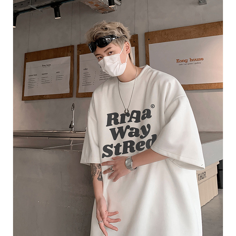 高街潮流美式麂皮绒短袖t恤男夏季纯棉痞帅圆领-A1052TP25控39,男装T恤,电商B241