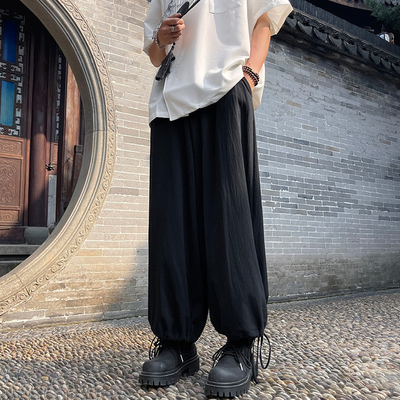 直筒阔腿休闲长裤子男夏季高级垂感新中式风宽松-A1067TP38控59，男装休闲裤，电商B241