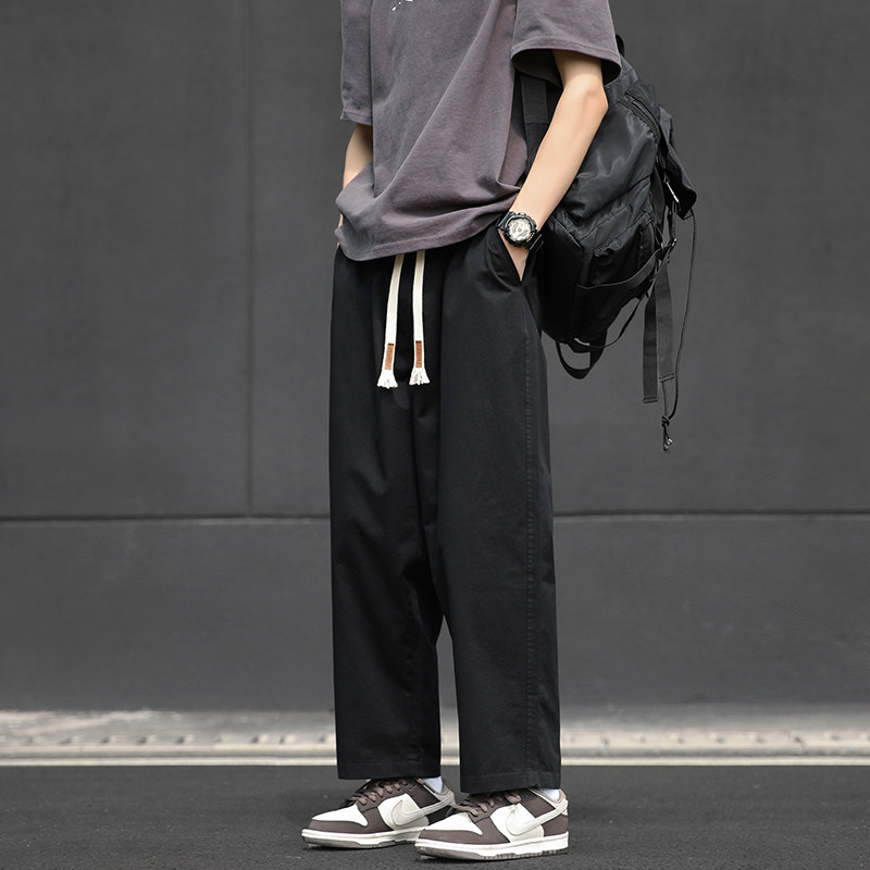 复古纯棉日系潮流运动裤子宽松直筒休闲九分裤子-A1073TP45控68，女装休闲裤，电商B241