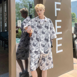 风套装新中式时尚休闲衬衫短袖短裤高级感衣服-A1091TP55 控78图片