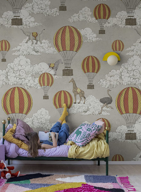 瑞典原装进口定制壁画 DREAMSCAPE 热气球云朵儿童房背景墙壁纸