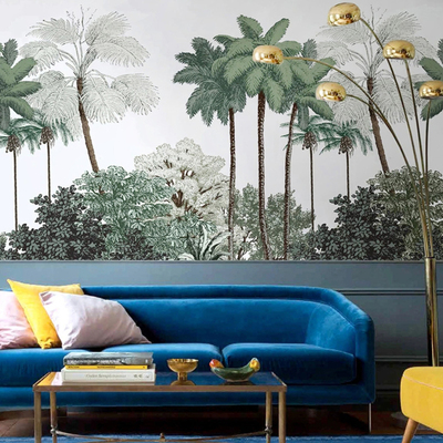 如茵Rainforest 东南亚热带植物椰子树壁画 客厅餐厅卧室背景墙纸