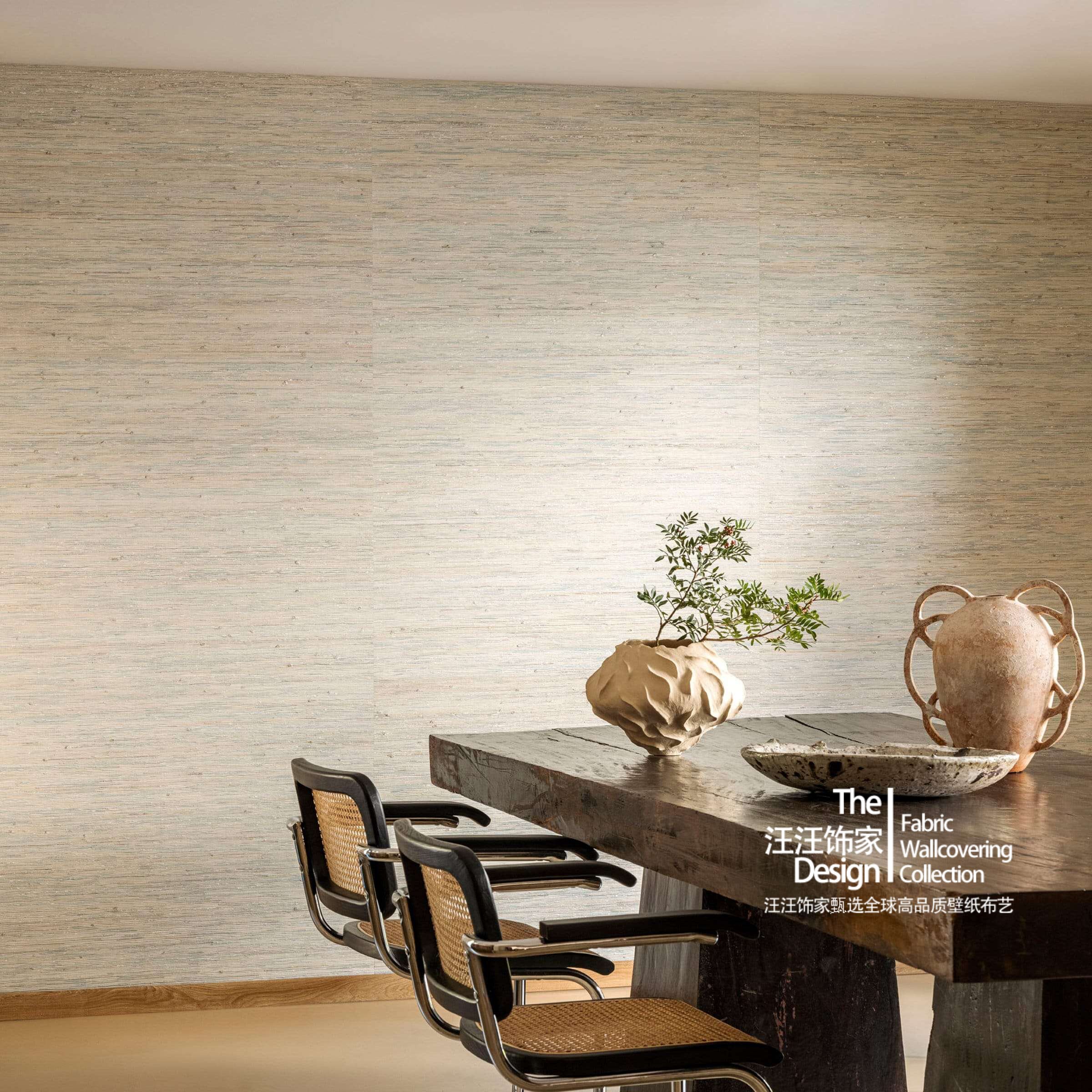 法国原装进口正品墙纸 Ecume 横纹蕉麻线条现代法式轻奢质感壁纸