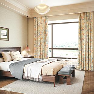 法式复古小碎花蒲公英中古风卧室阳台棉麻窗帘面料女孩房卧室窗帘