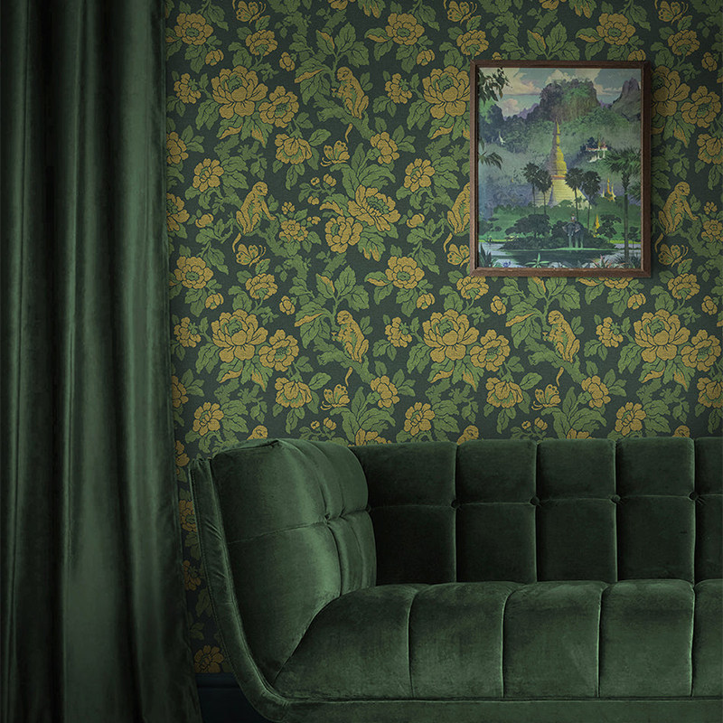 英国原装进口正品墙纸Drunken Monkey英式美式复古新中式醉猴壁纸