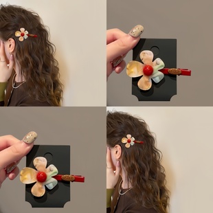 幻彩醋酸花朵发夹女边夹侧边发卡2025新款 刘海夹鸭嘴夹前额发饰秋