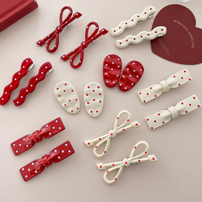 红色波点蝴蝶结发夹可爱甜美边夹