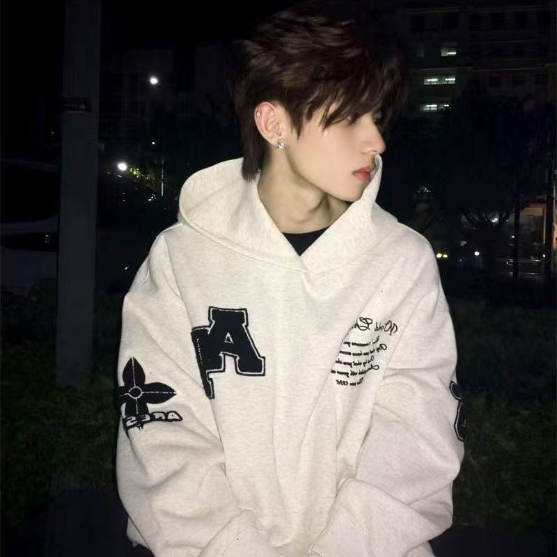 美式潮牌字母刺绣连帽卫衣重磅