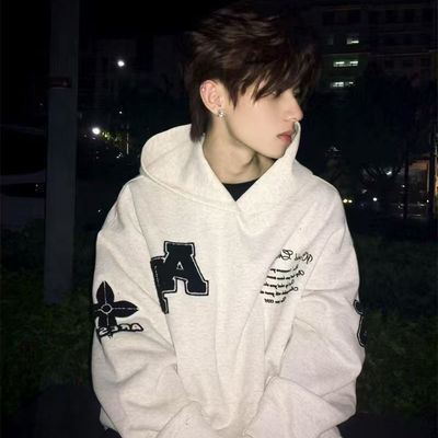 美式潮牌字母刺绣连帽卫衣重磅