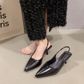 女2025新款 凉鞋 春夏季 尖头高跟鞋 豹纹单鞋 黑色气质法式 凉拖女鞋 子