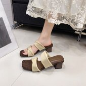 高跟鞋 高跟凉鞋 大码 高级感拖鞋 女粗跟方头百搭2026年新款 春夏韩版