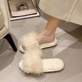 时尚 毛毛拖鞋 新娘晨袍伴娘女外穿ins2025韩版 休闲火鸡毛一字凉拖