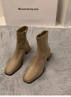 高级感高跟鞋白色马丁短靴法式小踝靴秋季加绒新款瘦瘦靴女靴子