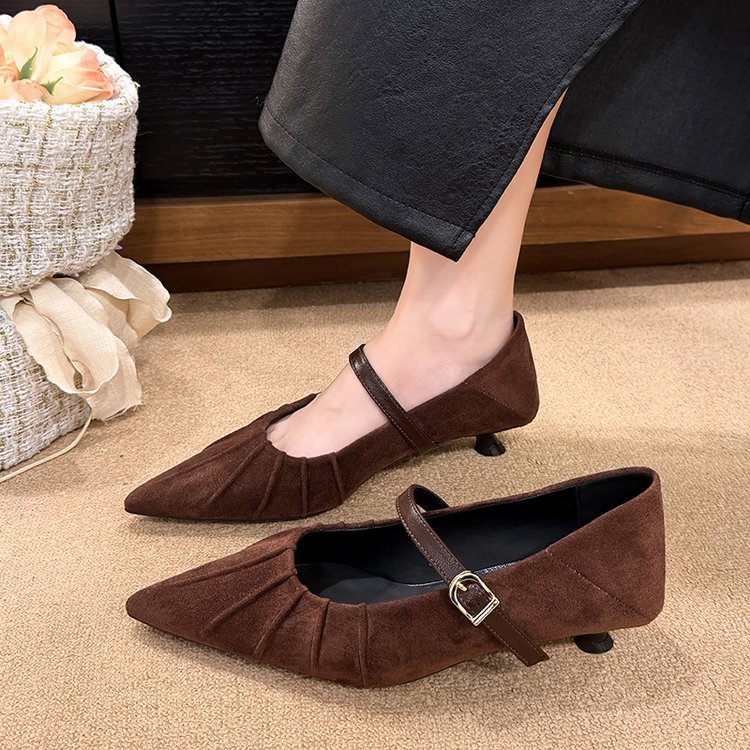 细跟不累脚法式配裙子高跟鞋