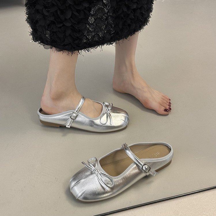 法式蝴蝶结包头半拖鞋女夏季外穿一脚蹬玛丽珍凉拖配裙子平底单鞋,女鞋,包头拖,淘宝优惠券,粉丝福利购,淘宝优惠卷