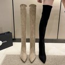 欧美风尖头粗跟过膝长靴女2025秋冬绒面弹力瘦瘦靴辣妹性感高跟靴