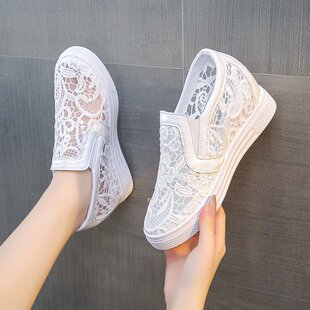 百搭运动休闲鞋 不累脚内增高小白鞋 透气蕾丝网面鞋 新款 女2025夏季