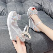 女2025年新款 夏季 时尚 甜美坡跟凉鞋 松糕增高厚底夏天仙女风高跟鞋