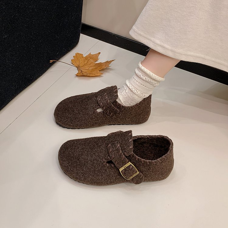 厚底灰色加绒全包勃肯鞋毛毛鞋女2025新款冬季豆豆鞋雪地靴二棉鞋