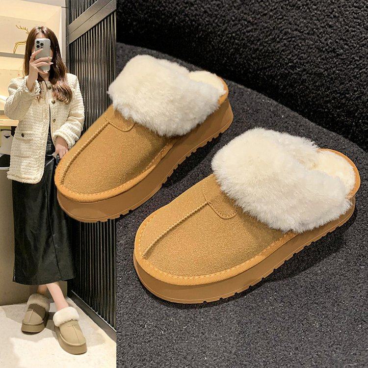 厚底真皮毛一体拖鞋女外穿网红同款毛毛包头半拖鞋加绒防滑雪地靴,女鞋,包头拖,淘宝优惠券,粉丝福利购,淘宝优惠卷