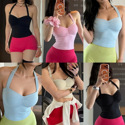 裸感挂脖可调防震瑜伽背心