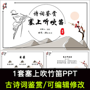 高适 中国风古诗词鉴赏 塞上吹竹笛PPT模板课件有内容可编辑修改