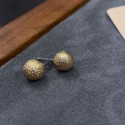 金色磨砂小球耳钉圆球耳饰