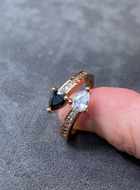 复古外贸原单小众TOSH黑白锆钻镀金男士戒指超闪指环大码