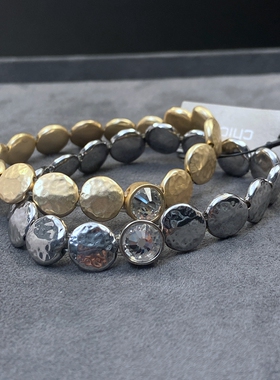 复古外贸原单老货小众chicos金银锤纹小圆片水晶手镯手串甜酷百搭