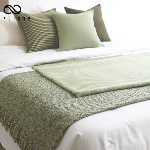 复古床尾巾民宿高端浅绿床毯