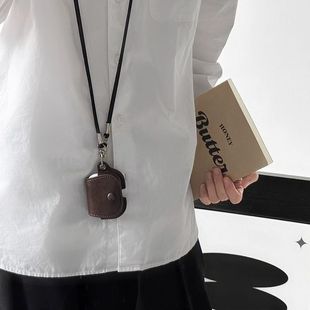 男女款 小众复古皮质耳机套斜跨适用pro2保护套3代4代新款 AirPods