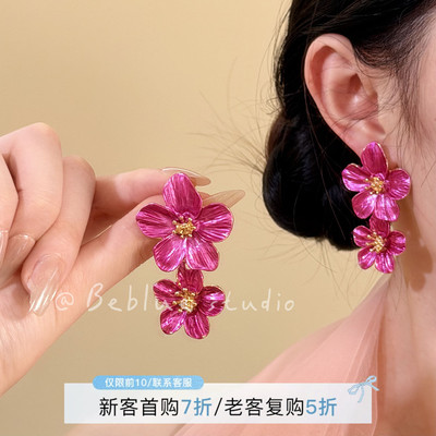 雅韵流芳~复古紫色花朵流苏耳饰小众气质耳环耳钉高级夸张耳坠女