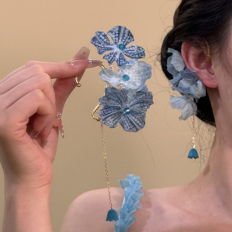 一汪湖水~复古蓝色花朵耳挂无耳洞耳环度假风氛围感海边拍照耳饰,饰品/流行首饰/时尚饰品新,耳环,淘宝优惠券,粉丝福利购,淘宝优惠卷