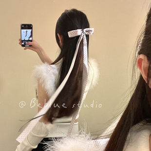 甜梦灵动~miu系千金粉色波点蝴蝶结发带气质氛围感发夹高级感头饰