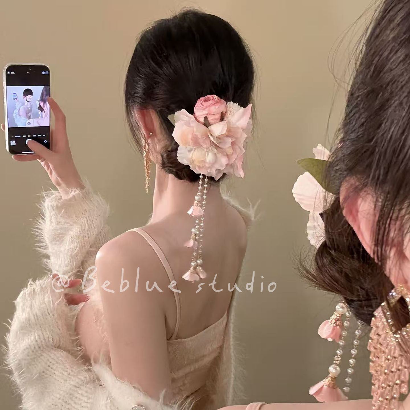 桃夭灼华~粉色玫瑰花珍珠流苏鸭嘴夹头花夹子女新中式发卡盘发夹,饰品/流行首饰/时尚饰品新,发饰,淘宝优惠券,粉丝福利购,淘宝优惠卷